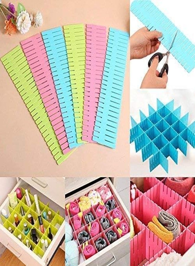 LEAWALL Adjustable Stretchable Interlocking Drawer Clapboard Divider/Grid Closet Sorting Partition/Plastic Strips Separators Cabinet Storage Box Socks/Makeup,1 Set of 6 Pc, Multi Color - Image 1